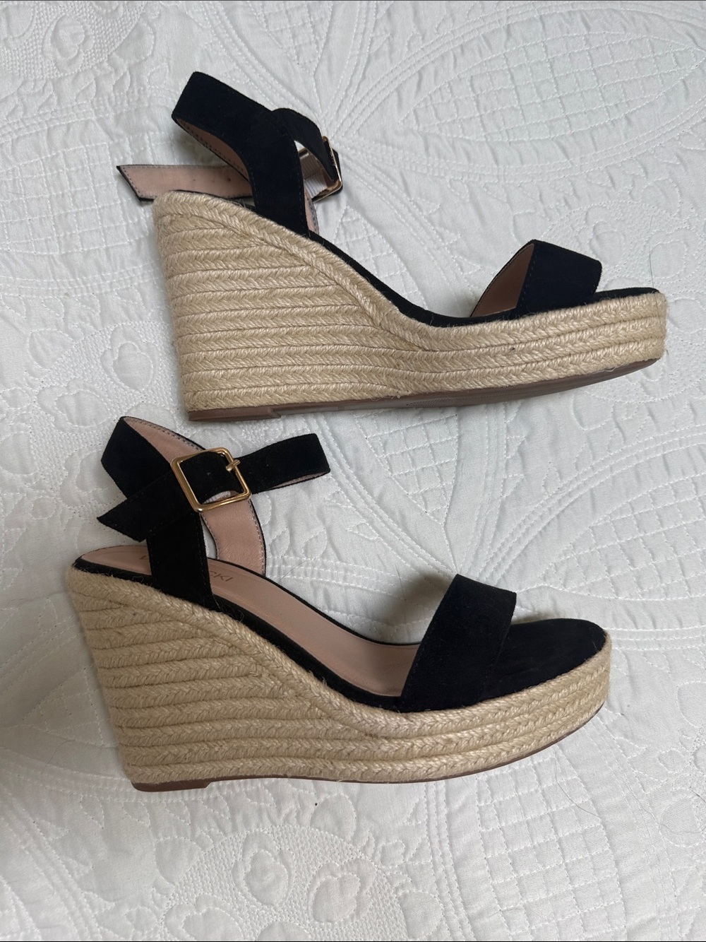 Black Espadrille Wedge Sandals with Ankle Buckle